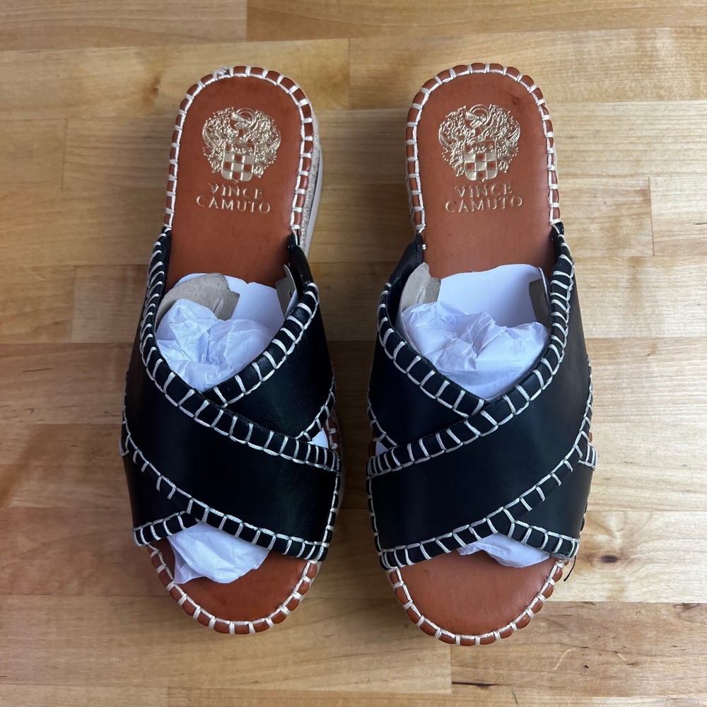 Vince Camuto Belinda Black Espadrille Slide Sandals Wide Width - Picture 2 of 13